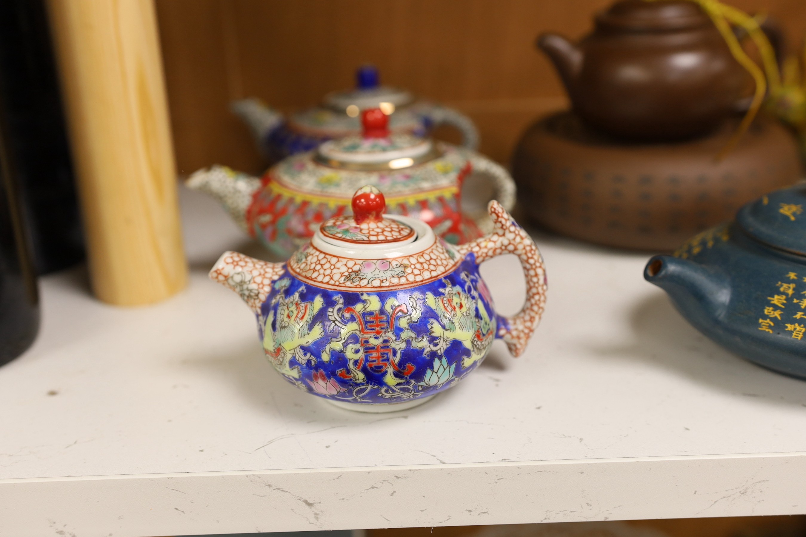 Six assorted Chinese teapots, one with stand and mixed ceramics